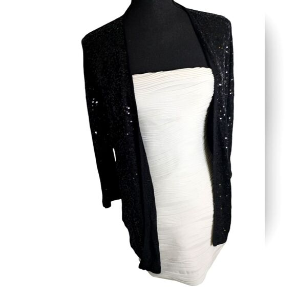 Jones New York Black Sequin open Cardigan Evening Jacket Size M - Picture 1 of 7